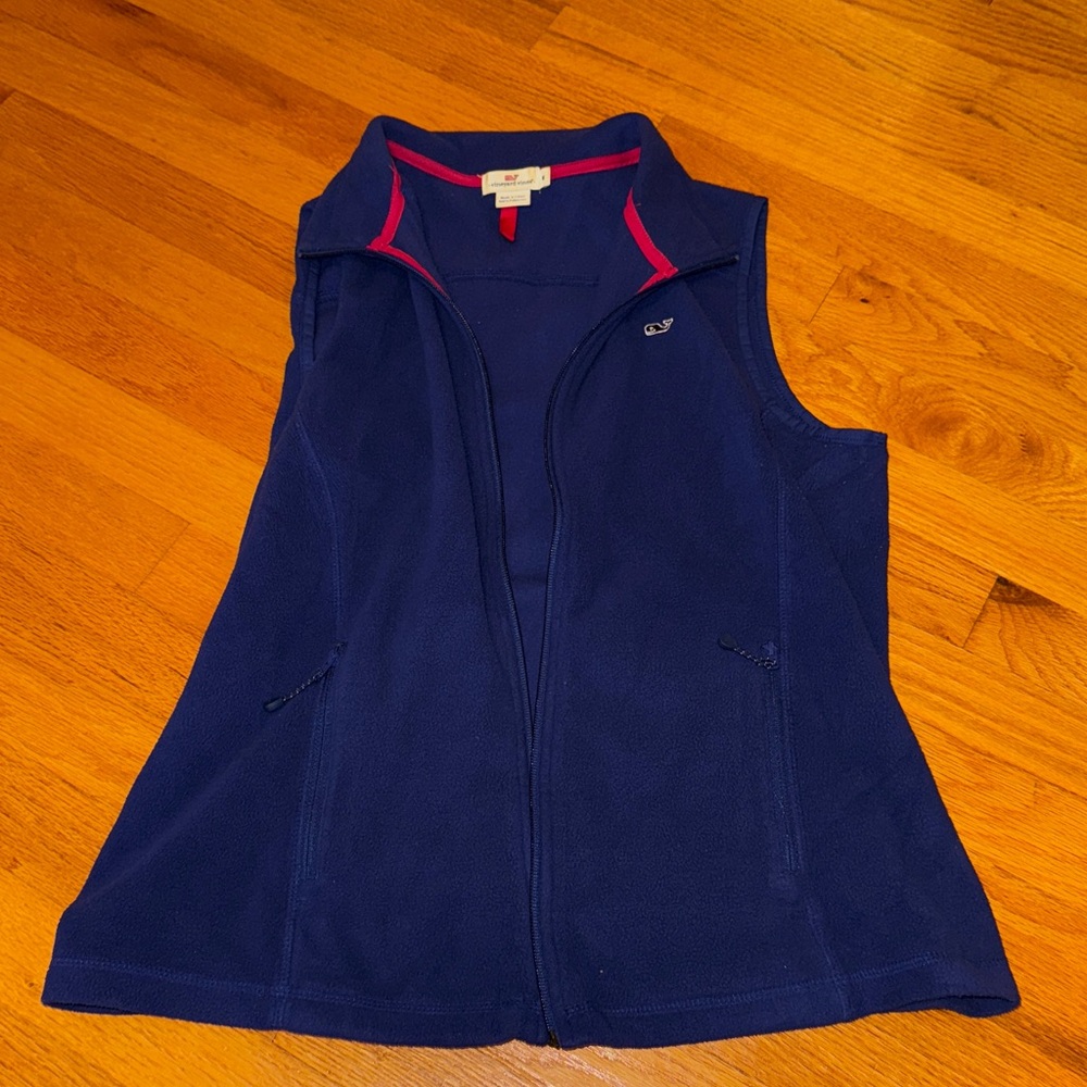 Vineyard Vines Blue Fleece Vest with Pink Trim